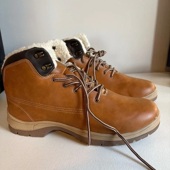 ANEFUN‎ Mens Brown Snow Winter Boots Lace Up Fur Lined Size 11