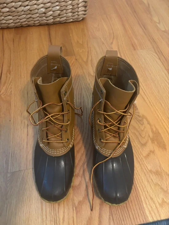 LL Bean Men's Brown and Black Duck Boots - Classic Waterproof Work Boot