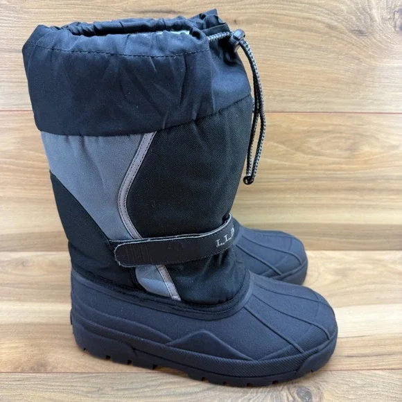 LL BEAN Northwoods Boys Youth Snow‎ Boots 6 Black Gray Waterproof Insulated