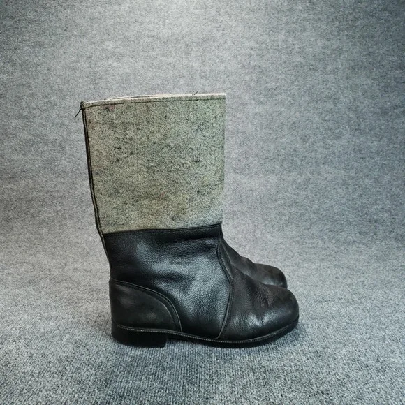 Vintage WWII German Military Boots Mens Size 10 Black Leather Felt Insulated