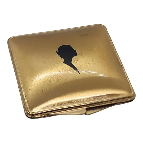 Vintage Elgin Silhouette Lady Powder Compact Mirror Original Makeup Art Deco