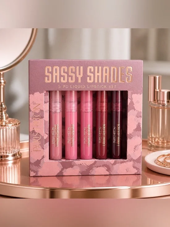 Paris Hilton Sassy Shades 5‑Piece Lipstick Set — Nude Pink to Deep Berry