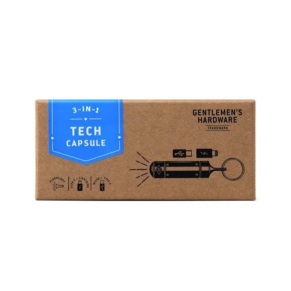 Gentlemen's Hardware Tech Capsule Unisex OS Black 3-in-1 Cable Flashlight
