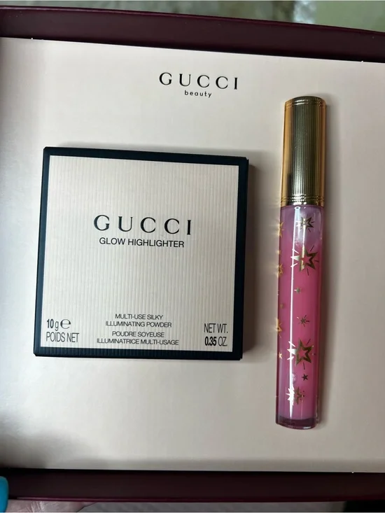 Gucci Beauty Glow Highlighter & Lip Gloss Gift Set Opal Pink Bertha Pink NIB