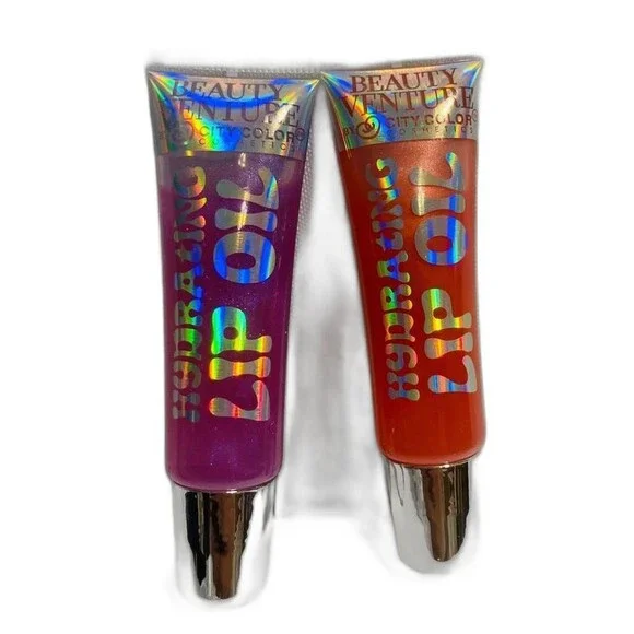 Beauty Venture High Shine Lip Oil Duo – Purple & Red/Coral – New
