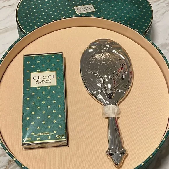 Gucci Ornate Silver “Eagle” Hand Mirror, Beautiful Baroque Heirloom Style + Box