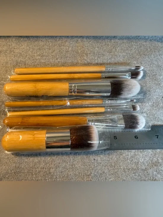 Bamboo Handle Makeup Brush Set - Natural Brown Bristles, NEW