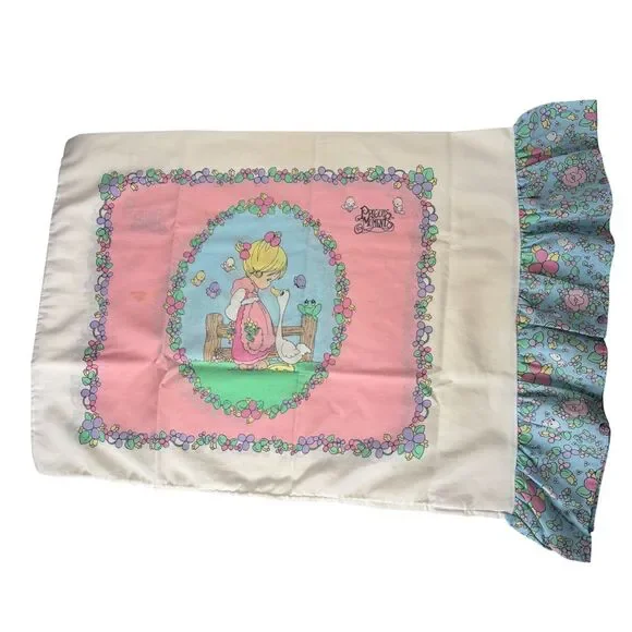 Vintage Precious Moments Pillow Case Goose Springmaid Ruffle Standard
