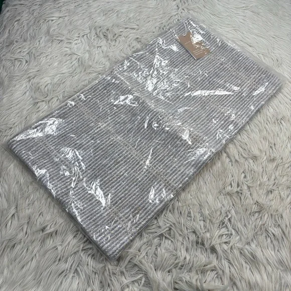 NWT West Elm Wool Striped Grid Lumbar Pillow Cover 14 x 28 Gray Beige Boucle