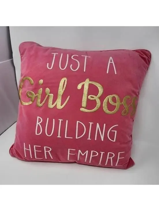 Just A Girl Boss Building Her Empire Pink and Gold Throw Pillow 18 Inch