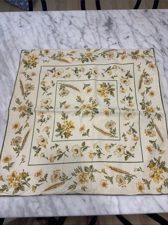 April Cornell Yellow Floral Cream Square Pillow Cover with Green Accents