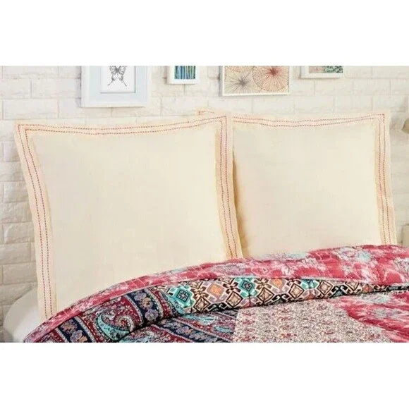 1977 Dry Goods Parinaaz European Pillow Sham Set of 2 Shams Ivory with Fuchsia