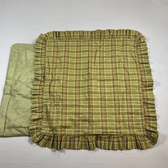 Set Of 2 Donna Sharp Pillowcase Standard Euro Green Plaid Pine Cone Embroidery