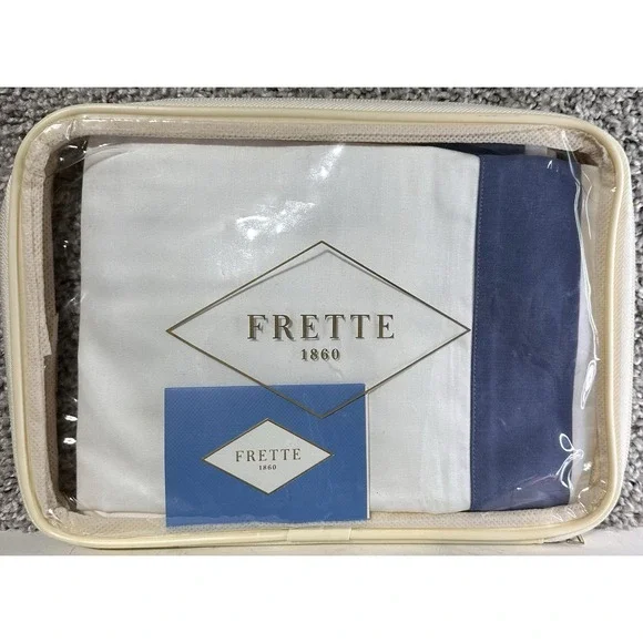 Frette Flying Euro Sham GrisBlu Milk White‎ Blue 26x26 Cotton Italy
