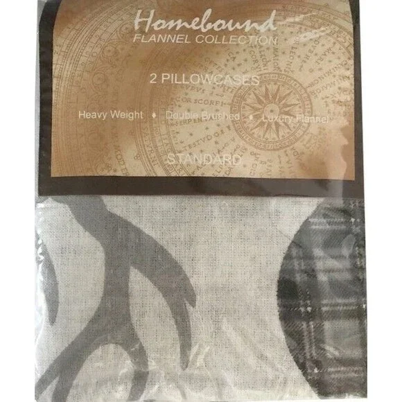 Luxury Double Brushed Flannel Standard Pillowcases Reindeer Deer Head Set of 2