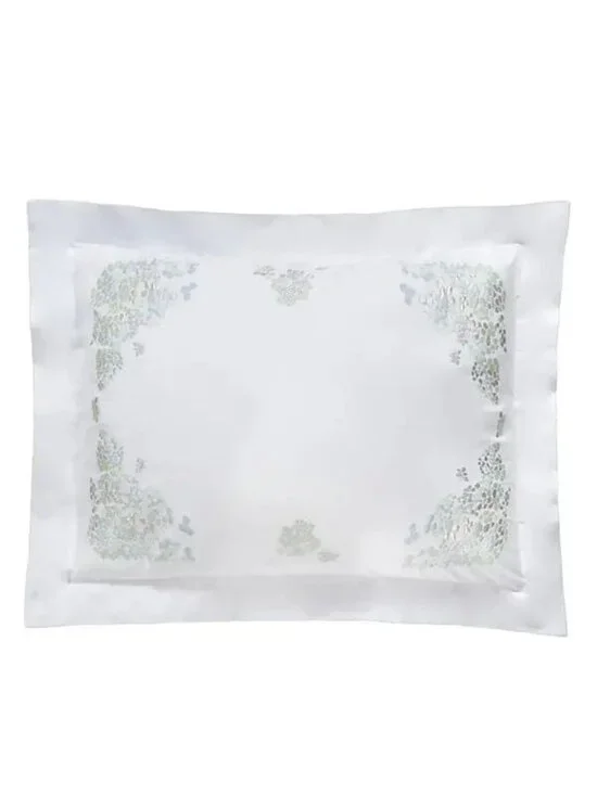 NWT Dea Linens Ibla Embroidered Pillowcase Pair White /Aqua Size Standard
