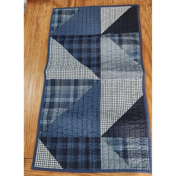 Set Two Blue Plaid Standard Pillow Shams 100% Cotton Quilted Patchwork Farmhouse