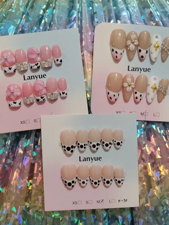 3 Pc Nail Set — Pink, Nude & White Polka Dot Designs