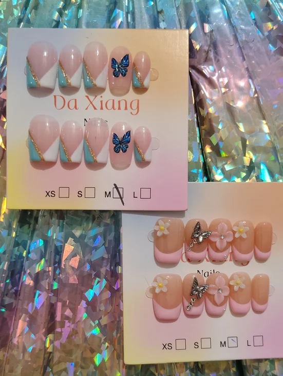 Pink & Blue Butterfly Press-On Nail Set