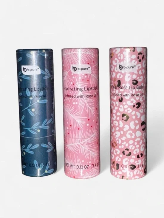 Hydrating Lipstick & Clear Rose Lip Balm Trio - Pink, Light Pink, Navy