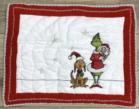 Pottery Barn Teen Grinch Quilted Pillow Sham STANDARD Dr. Seuss Bedding NWT