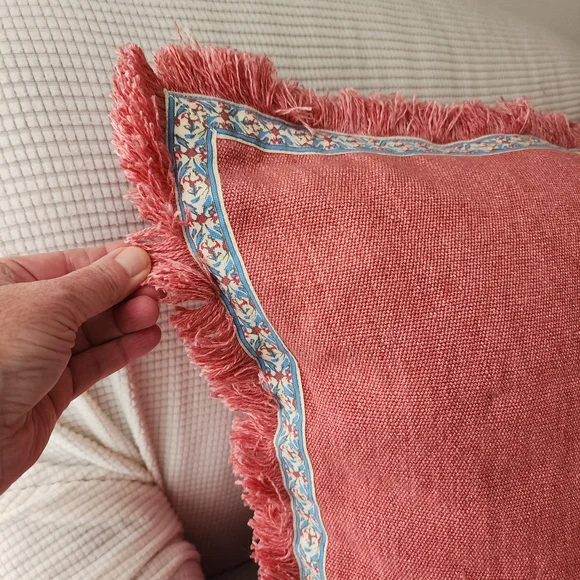 Ralph Lauren Coral Fringe Decorative Pillow with Floral Trim