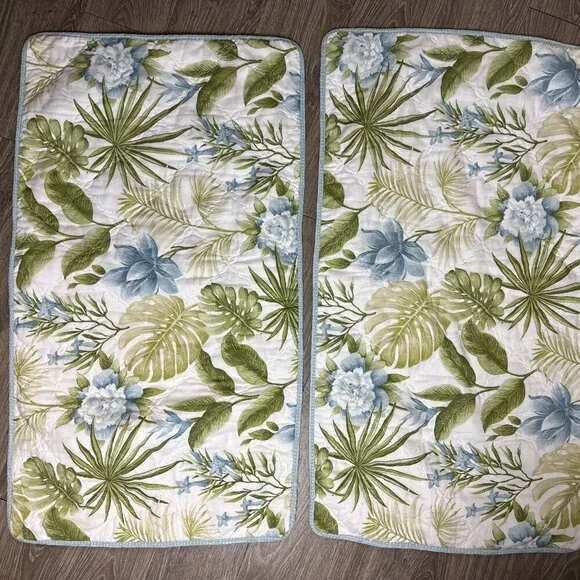 Set 2 Tommy Bahama Home Quilted Queen Pillow Case Tropical Print 100% Cotton