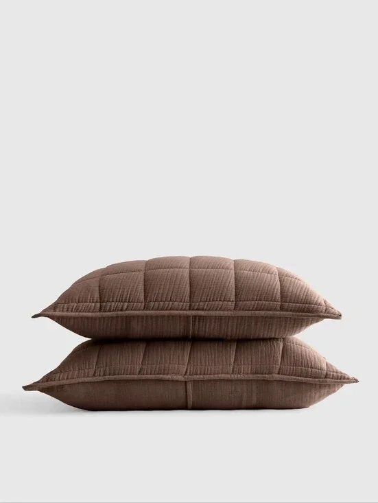 NWOT Quince Organic Cotton Gauze Box Quilt Sham Set KING Chocolate Brown Quilted