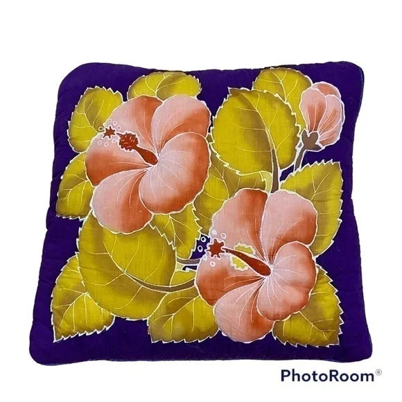 Caribbean Batik Hand Dyed Throw Pillow Cover W/ Zipper Purple Floral