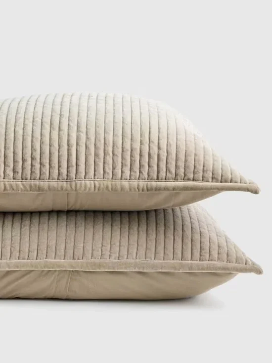 Cotton Velvet Channel Quilted Sham Set standard queen light taupe tan