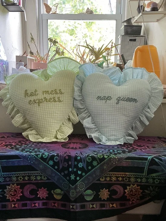 Heart Ruffle Throw Pillow - Light Green & Light Blue