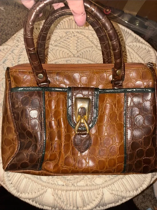 JACKSON Two-Tone Croc-Embossed Brown Satchel‎