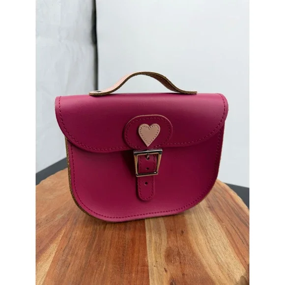 Brit-Stitch Heart Satchel Crossbody Bag Womens Small Magenta Pink‎ Leather