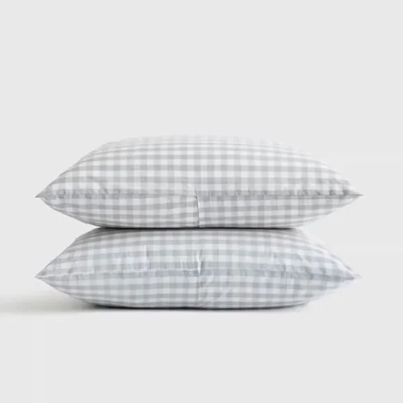 Quince Classic Organic Percale Gingham Sham Set of 2 Blue Fog Pillow Case Linen