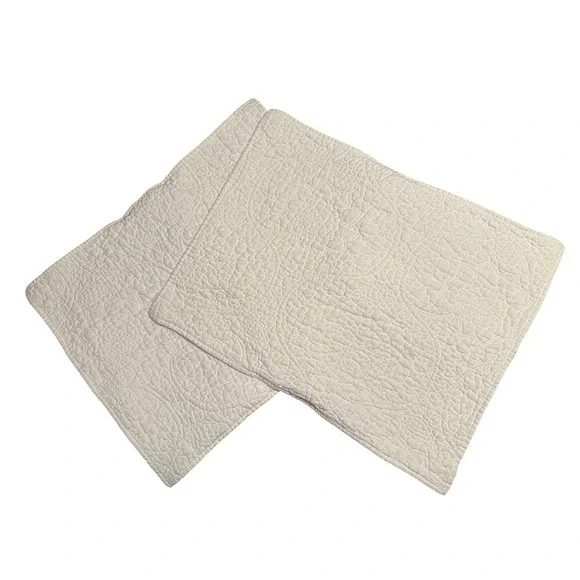 Pottery Barn White Quilted Pillow Shams Standard Set of 2 Floral Medallion Linen