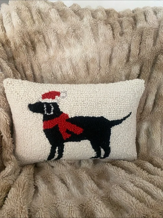 Black Lab Wool Hook Pillow