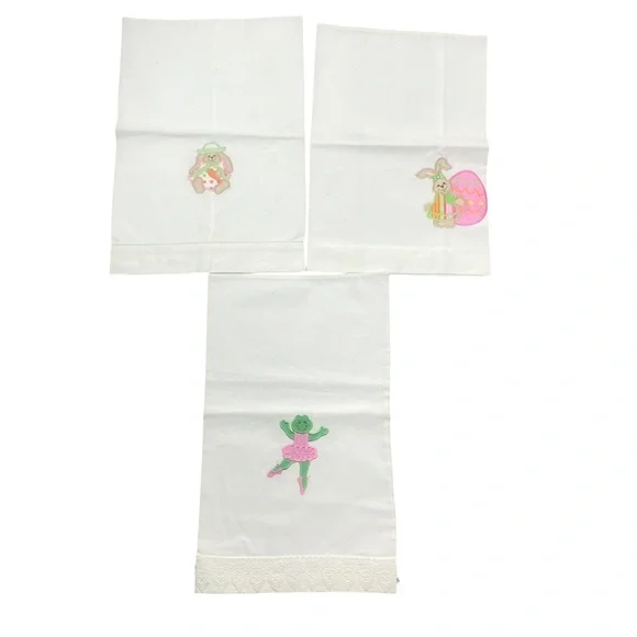 Lot of Three Fun Themed Pillow Cases‎ Appliqué Vintage Not Used 18 1/2 x 12 1/4