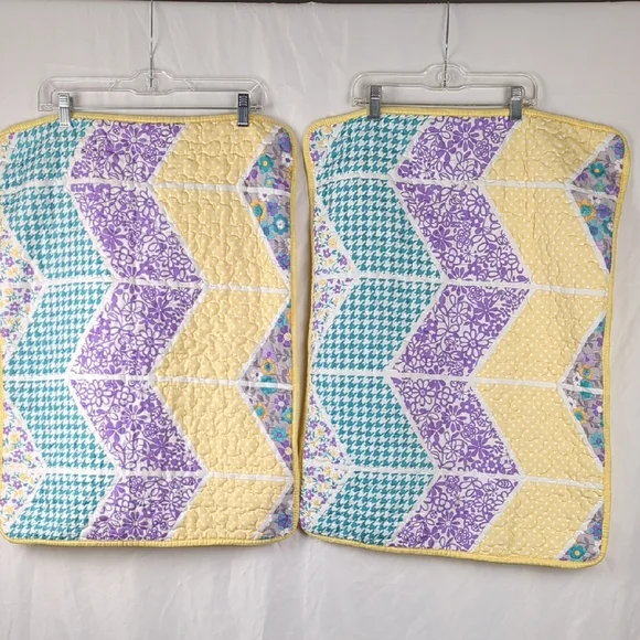 Set of Two Quilted Pillow Cases Chevron Cottagecore