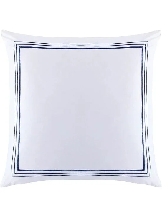 Elegant White & Navy Euro Sham with Border Embroidery - 27x27 Inch Decorative