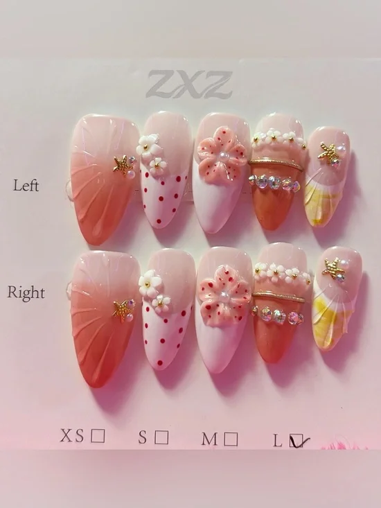 Peach  Blossom 3D Flower Gel Nail Set