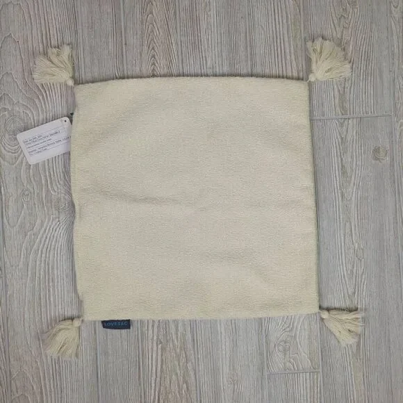 Brand New LOVESAC Knitted Knotted Ends Pillow Cover Case Sham Beige 18x18