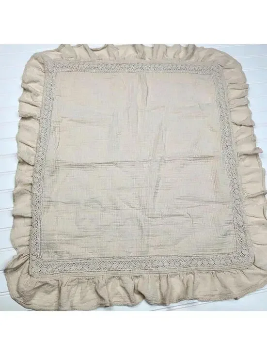 PiuBelle 26x26 Euro Pillow Cover Ruffle Beige Cotton Portugal