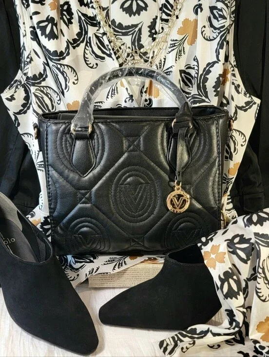 Valentino Orlandi V-2012 Black Vegan Leather Satchel NWT