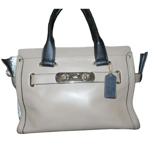 Coach 2015 Swagger 36496 In Colorblock Exotic Embossed Calf Leather Satchel