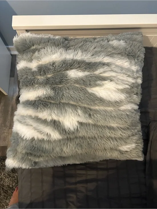 Koolaburra Gray and White Faux Fur Decorative Pillow
