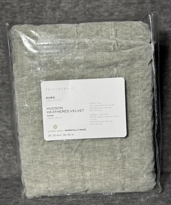 Pottery Barn Hudson Heathered Velvet Sham Standard - Heathered Gray - 26x20