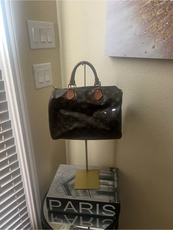 Louis Vuitton Monogram Canvas Satchel with Tan Leather Handles speedy 30