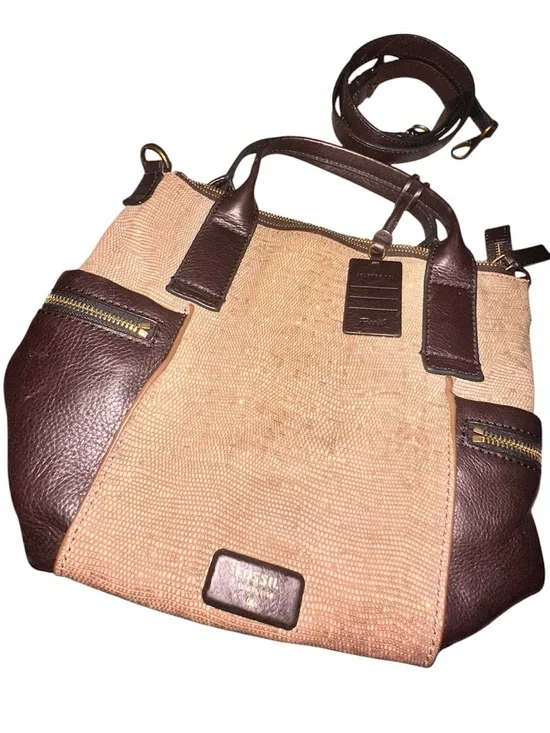 FOSSIL Emerson Satchel Golden Suede Leather Sept. 2015
