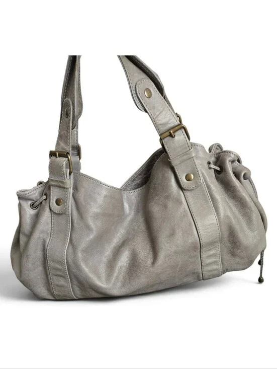 Gerard Darel 24H Bag Hobo Purse Satchel Gray Leather Made In France