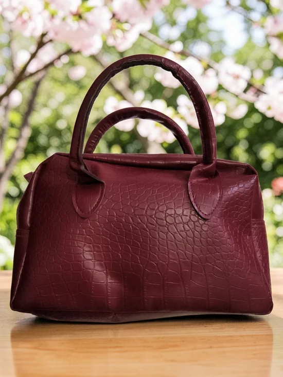 10 / $10 Women's Burgundy Croc-Embossed Satchel Bag